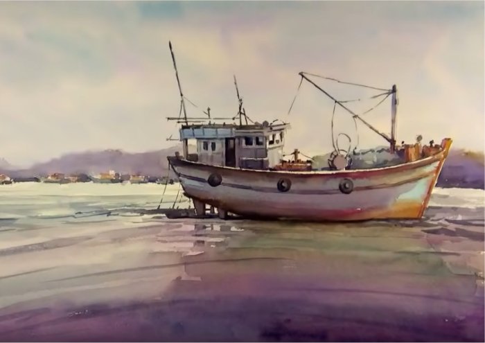 Oil Painting Boat Oil Painting Artistic Artwork 